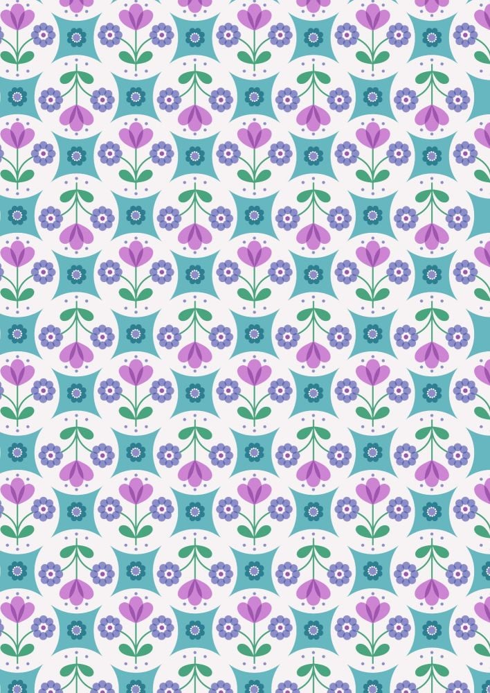 Lewis and Irene - Flower Child - Fab Floral Circles on Blue