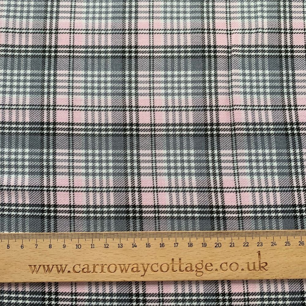 Tartan - Pink and Grey Small Check - Felt Backed Fabric