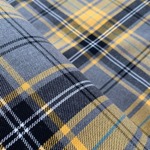 Polyviscose Tartan - Grey and Mustard Plaid