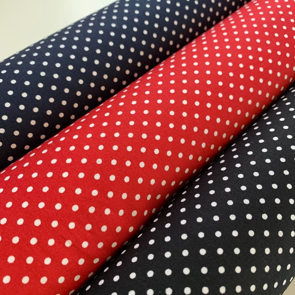 Rose and Hubble - 3mm Polka Dot Spot - Felt Backed Fabric - Red, Navy or Bl