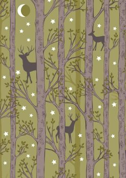 Lewis and Irene -  Nighttime in Bluebell Wood - Forest Deer on Leaf Green- Glow in the Dark 