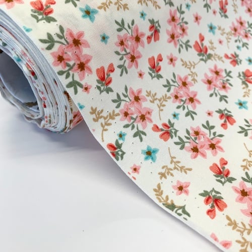 Rose and Hubble Fabrics - 100% Cotton Poplin Blooms Coral
