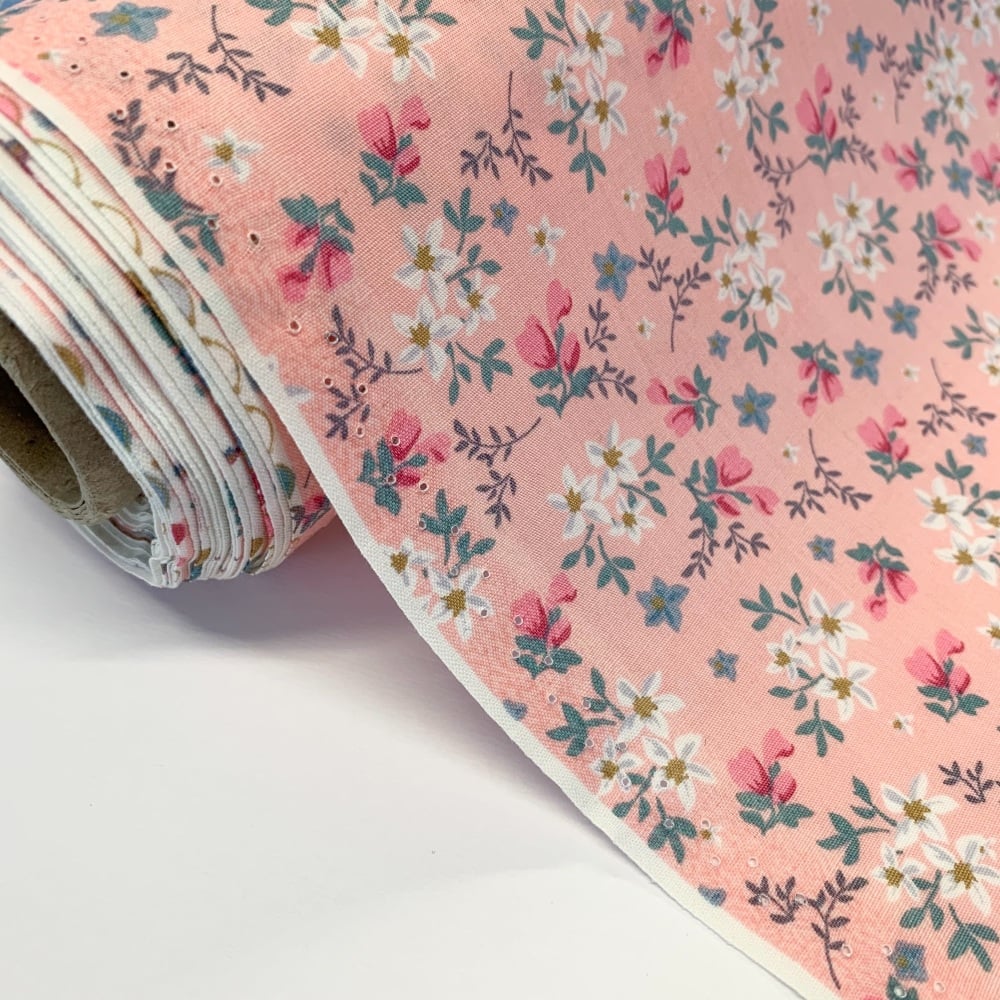 Rose and Hubble Fabrics - 100% Cotton Poplin Blooms  Pink