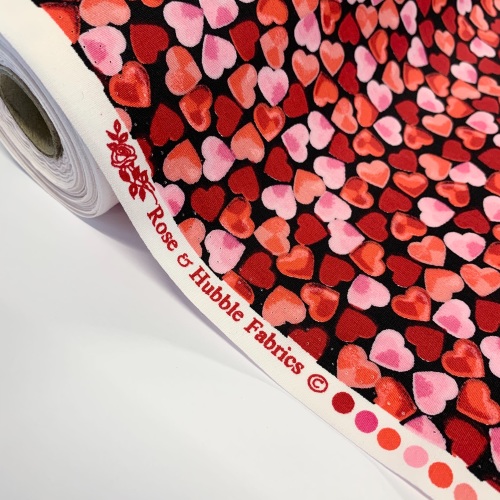 Rose and Hubble Fabrics - 100% Cotton Poplin Scattered Hearts - Black