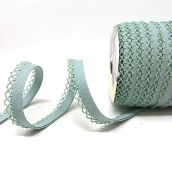 Sage 12mm Pre-Folded Linen Bias Binding with Lace Edge 