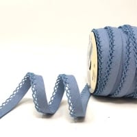 Dusky Blue 12mm Pre-Folded Linen Bias Binding with Lace Edge 