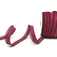 Claret 12mm Pre-Folded Linen Bias Binding with Lace Edge 