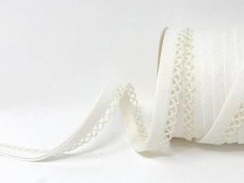 Cream 12mm Pre-Folded Linen Bias Binding with Lace Edge 