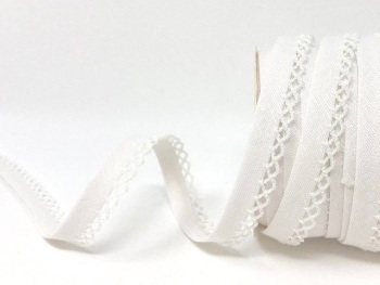 White 12mm Pre-Folded Linen Bias Binding with Lace Edge 