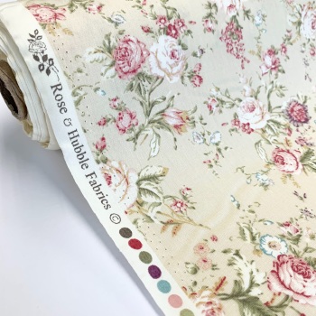 Rose and Hubble Fabrics - 100% Cotton Poplin Vintage Floral Cream ESTIMATED RESTOCKS IN JUNE