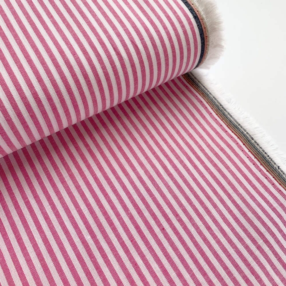 100% Yarn Dyed Cotton Stripe - Candy Pink