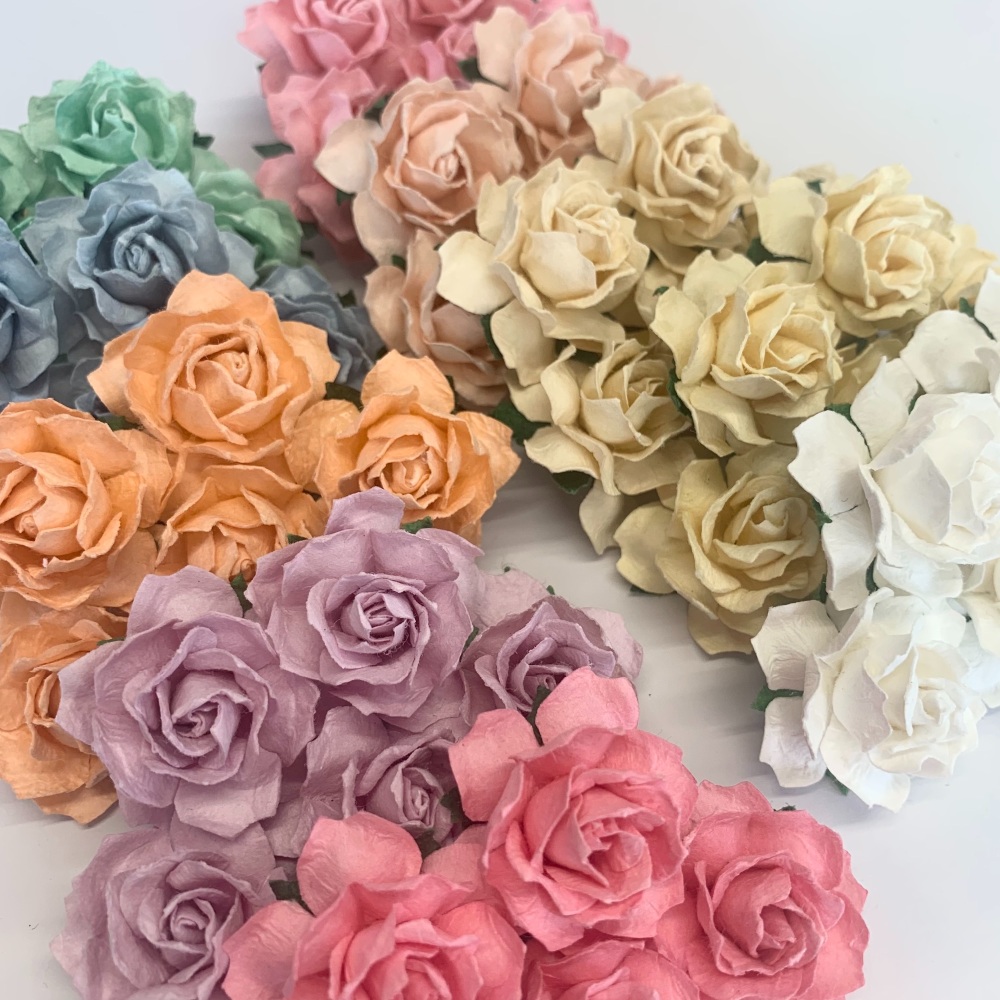  Mulberry Paper Flowers - Cottage Roses 30mm  - Mixed Pastel Pack
