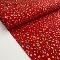 Rose and Hubble Fabrics - 100% Cotton Poplin Metallic Stars Red