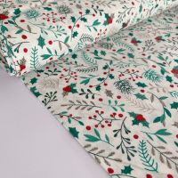 Rose and Hubble Fabrics - 100% Cotton Poplin Christmas Foliage Cream