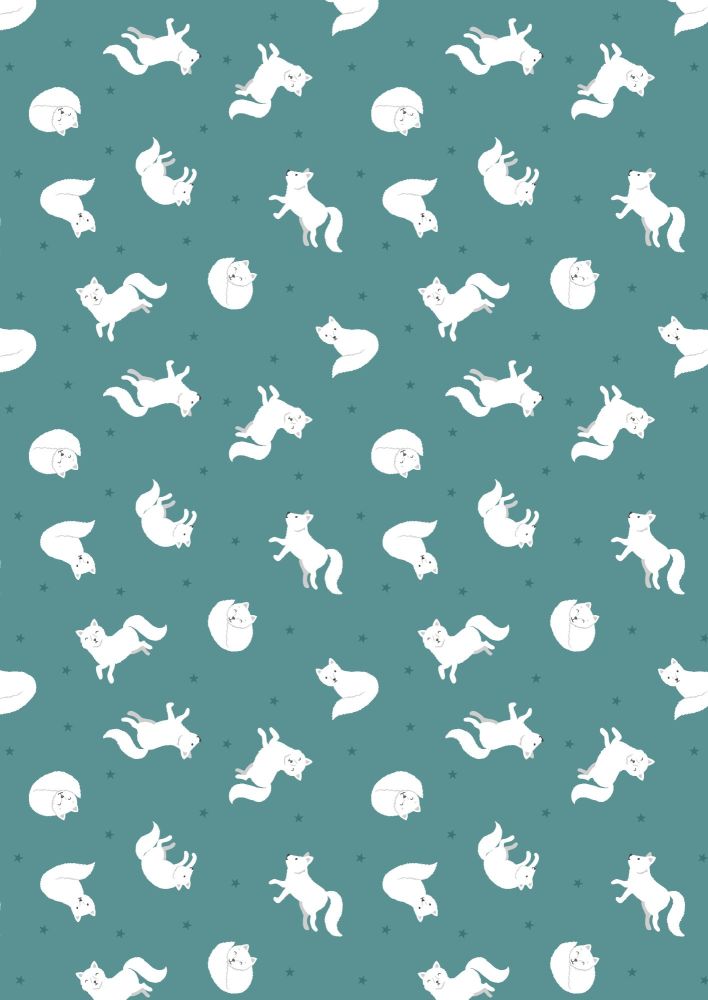 Lewis and Irene -  Small Things Polar Animals - Arctic Fox on Iced Teal with Pearl