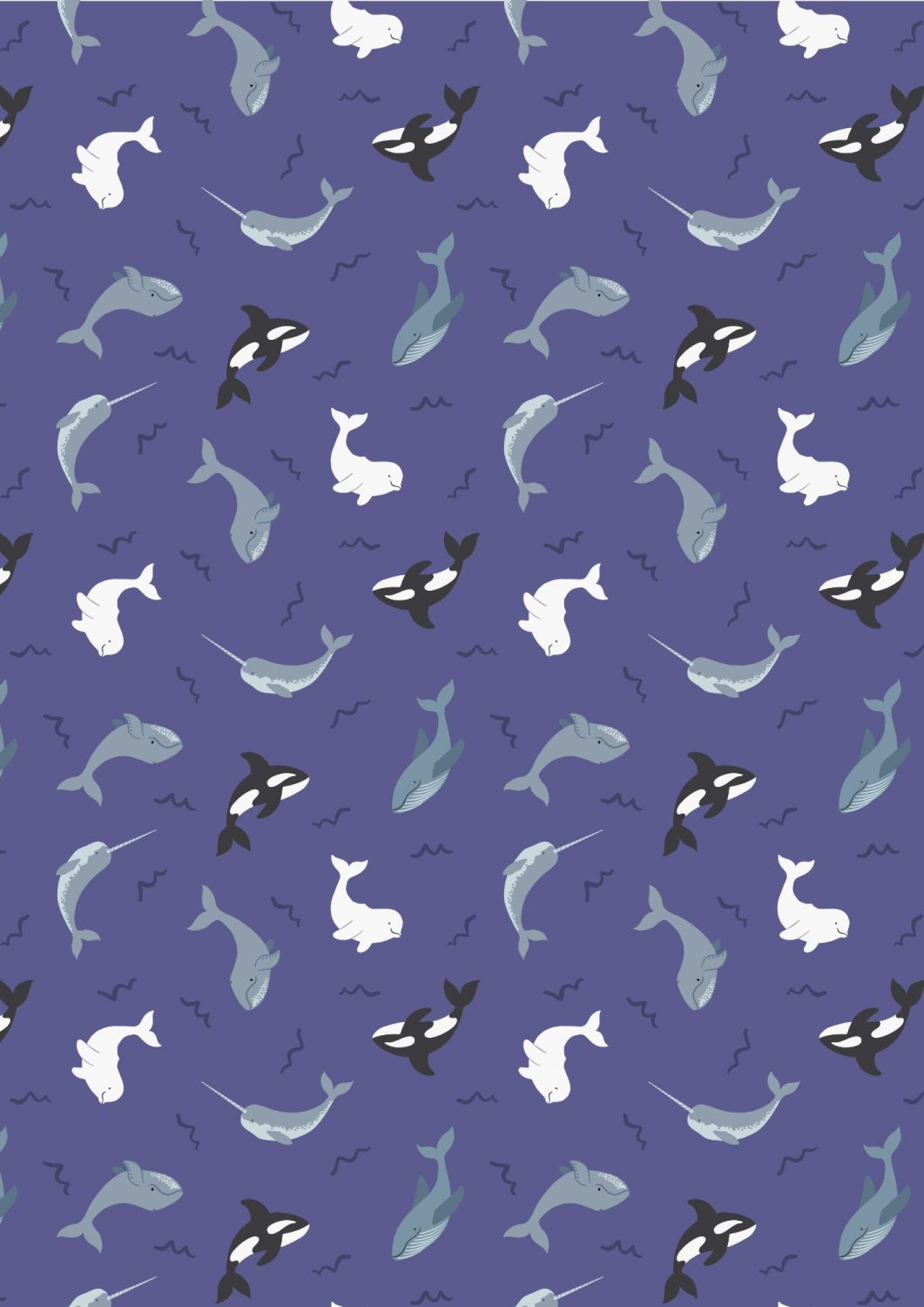 Lewis and Irene -  Small Things Polar Animals - Whales on Indigo Blue with 