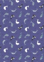Lewis and Irene -  Small Things Polar Animals - Whales on Indigo Blue with Pearl