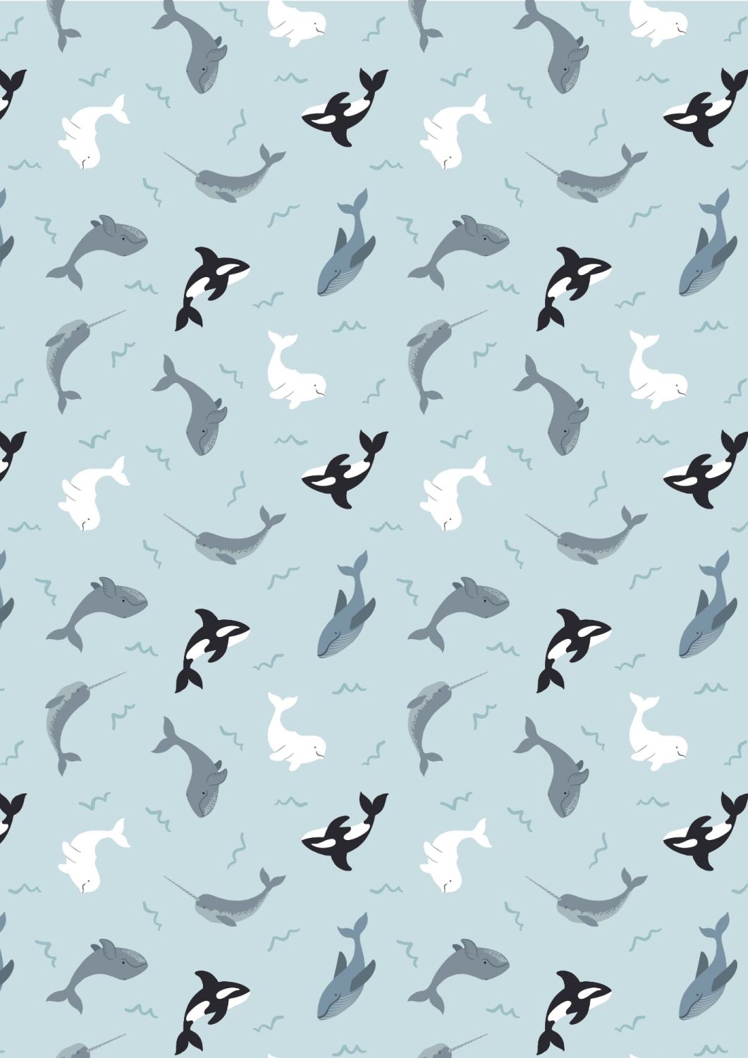 Lewis and Irene -  Small Things Polar Animals - Whales on Icy Blue with Pea