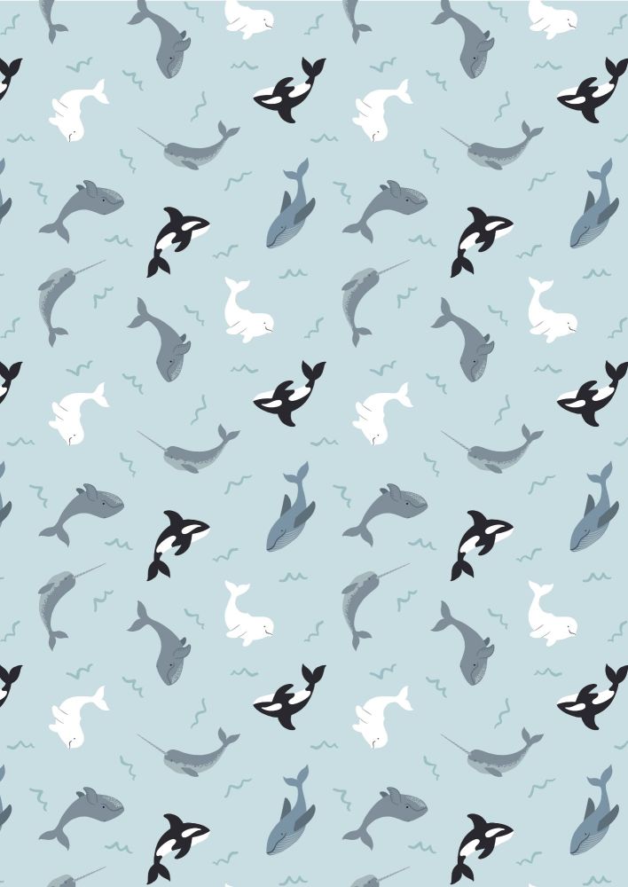 Lewis and Irene -  Small Things Polar Animals - Whales on Icy Blue with Pearl