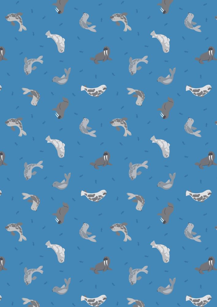 Lewis and Irene -  Small Things Polar Animals - Seals on Surf Blue with Pearl