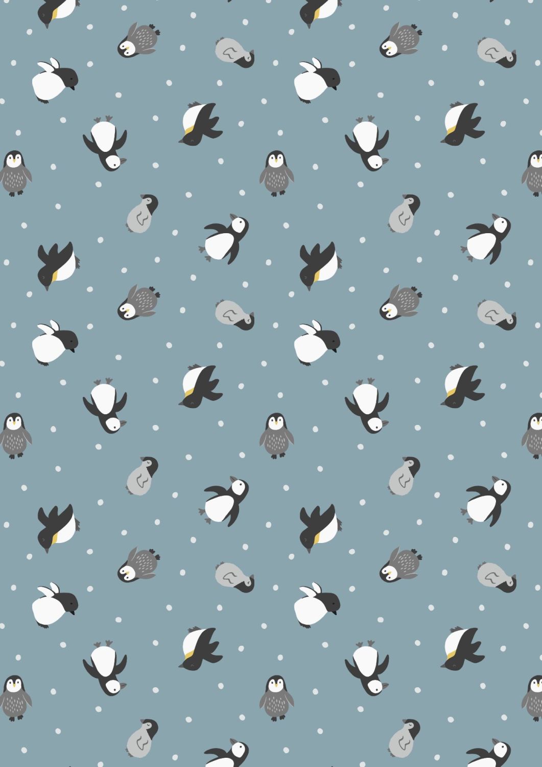 Lewis and Irene -  Small Things Polar Animals - Penguins on Snow Blue with 
