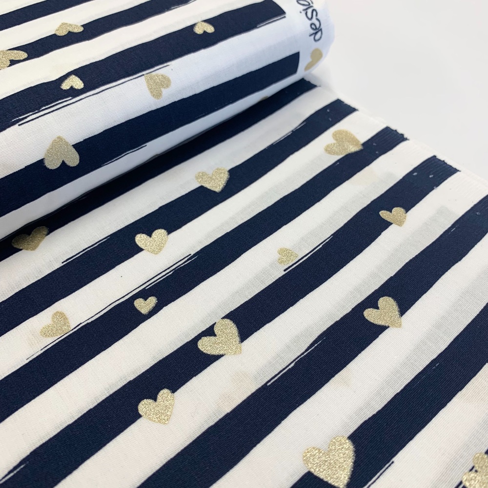 Poppy Europe Fabrics - Hearts and Stripes - Navy