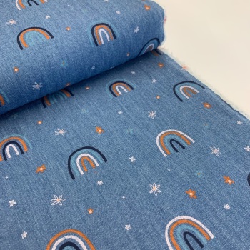 Poppy Europe Fabrics - 100% Cotton Denim 4.5oz Light Blue - Rainbows
