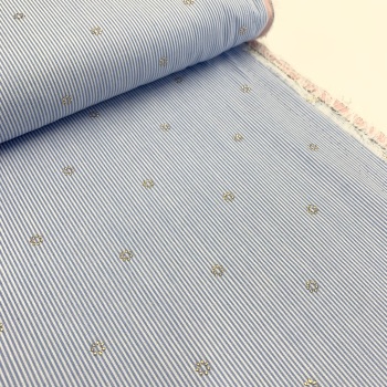 100% Yarn Dyed Cotton Stripe - Foil Flowers - Blue Blue