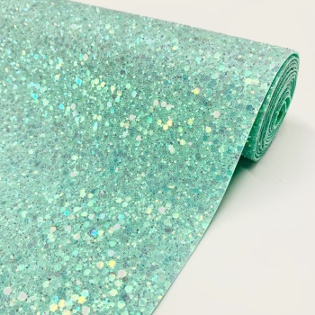 Premium Chunky Glitter Fabric - Crystal Mint