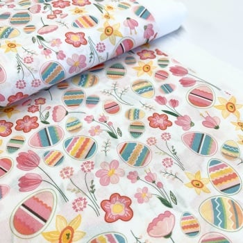 Rose and Hubble Fabrics - 100% Cotton Digital Print - Easter Eggs and Flowers
