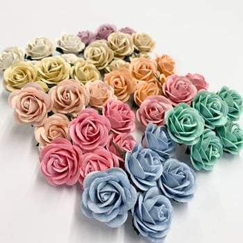 Mixed Pastel Bundle  Mulberry Paper Flowers - Chelsea Roses 35mm 