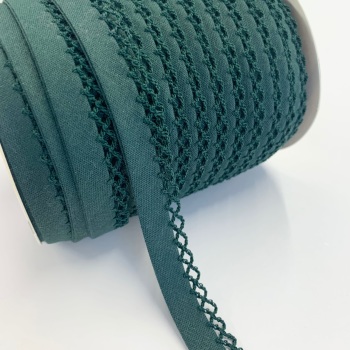 Pine Green 12mm Pre-Folded Plain Bias Binding with Lace Edge