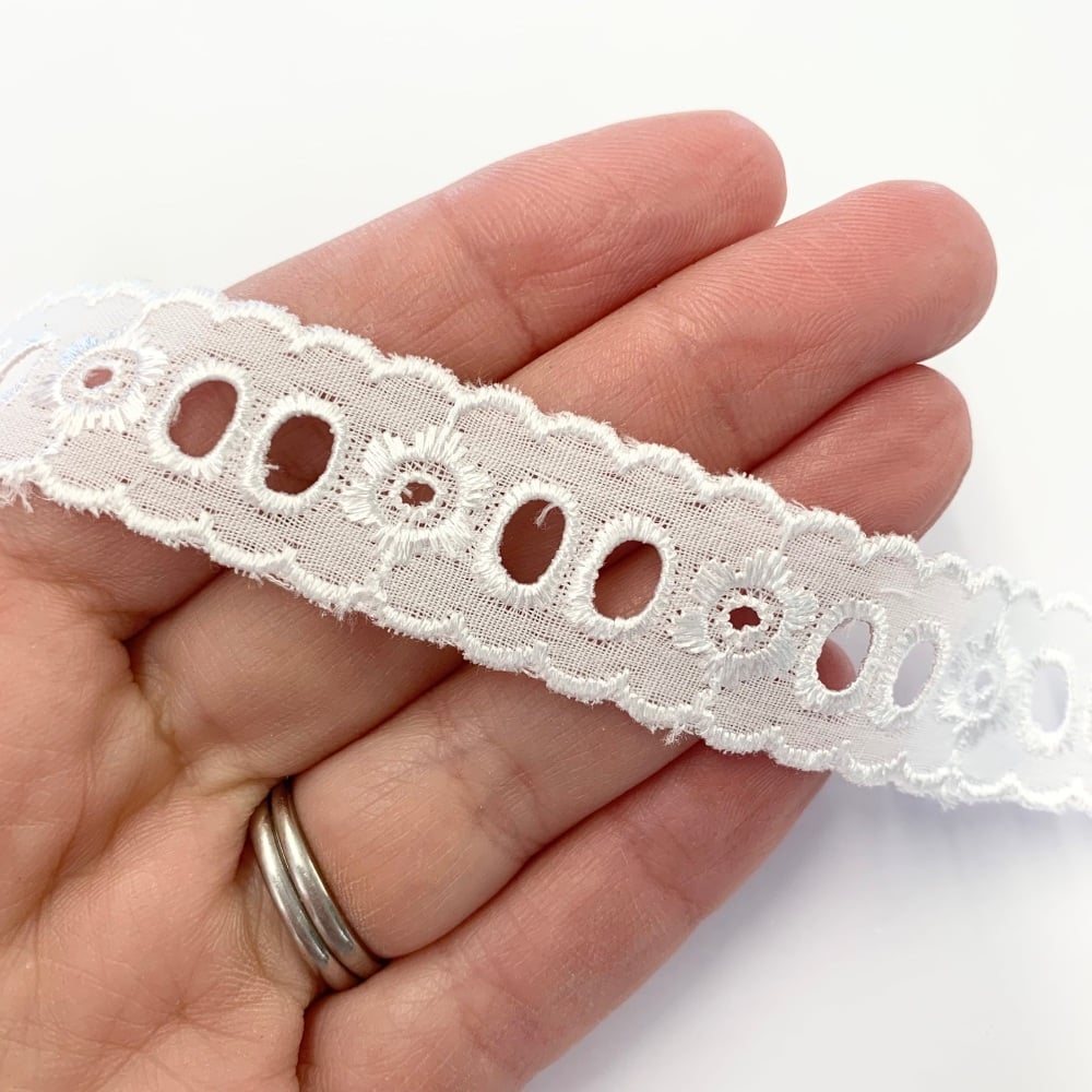 White Brodiere Anglaise Insertion Lace 22mm