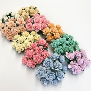  Mixed Pastel Mulberry Paper Flowers Open Roses 20mm 
