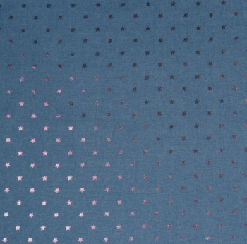 Poppy Europe Fabrics - 100% Cotton Denim 4.5oz Blue - Multicolour Foil Stars