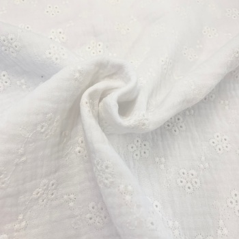 White Embroidery Double Gauze - White