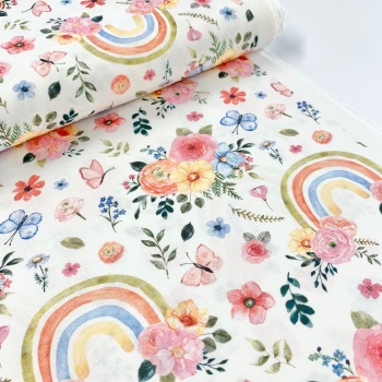 Rose and Hubble Fabrics - 100% Cotton Digital Print - Rainbows and Flowers