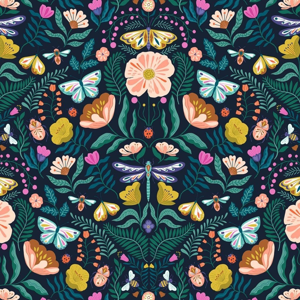 Flutter By - Dashwood Studio - Mirror Butterfly Floral on Navy