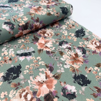 Poppy Europe Fabrics - Watercolour Flowers - Green - Digital Print