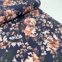 Poppy Europe Fabrics - Watercolour Flowers - Navy - Digital Print