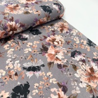 Poppy Europe Fabrics - Watercolour Flowers - Grey - Digital Print