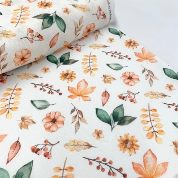 Poppy Europe Fabrics - Autumn Leaves - White - Digital Print