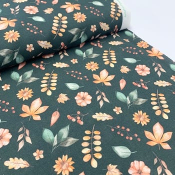 Poppy Europe Fabrics - Autumn Leaves - Green - Digital Print