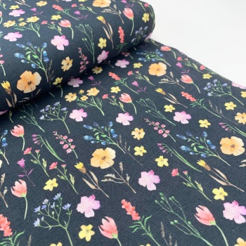 Poppy Europe Fabrics - Flower Stems - Black - Digital Print