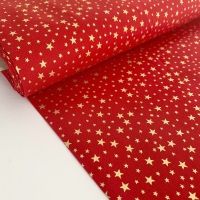 Rose and Hubble Fabrics - 100% Cotton Poplin Mini Metallic Stars Red