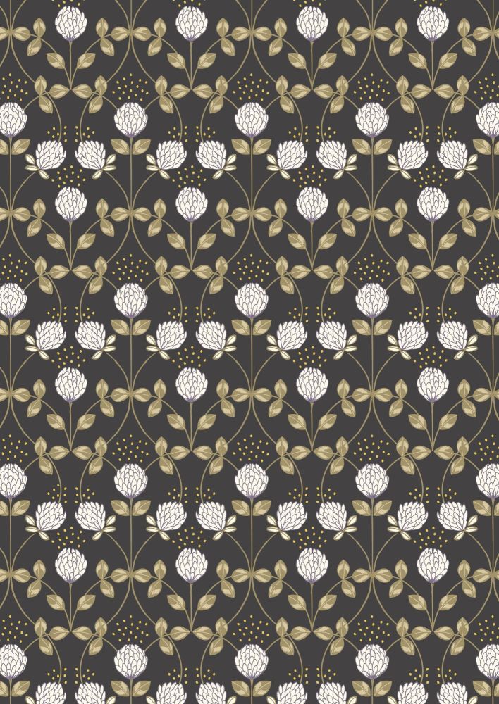 Lewis and Irene -  Honey Bee - Clover on Charcoal with Gold Metallic