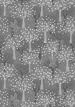 Lewis and Irene - Secret Winter Garden - Owl Orchard on Dark Grey with Pearl Elements