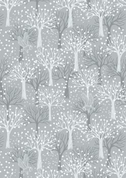Lewis and Irene - Secret Winter Garden - Owl Orchard on Light Grey with Pearl Elements