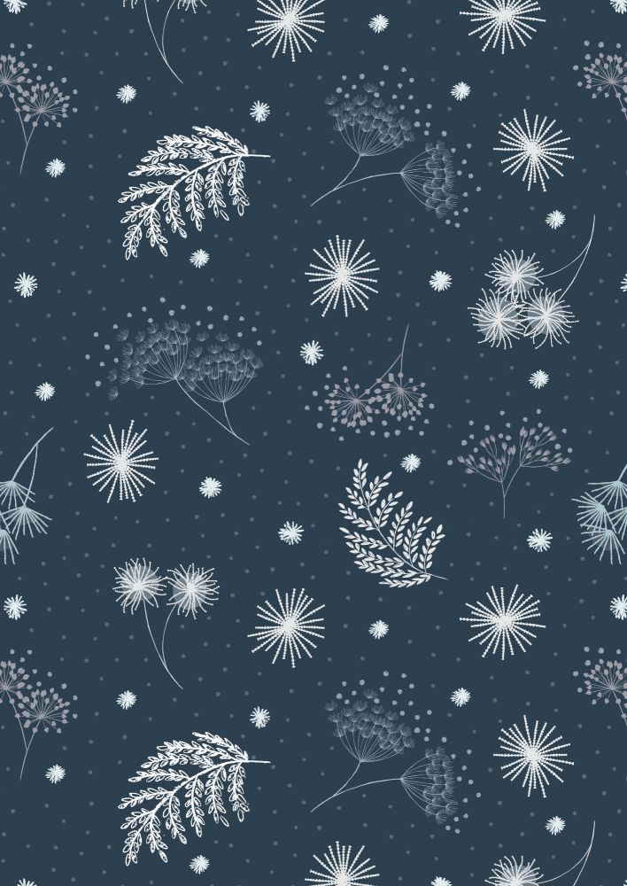 Lewis and Irene - Secret Winter Garden - Frosted Garden on Dark Blue with Pearl Elements