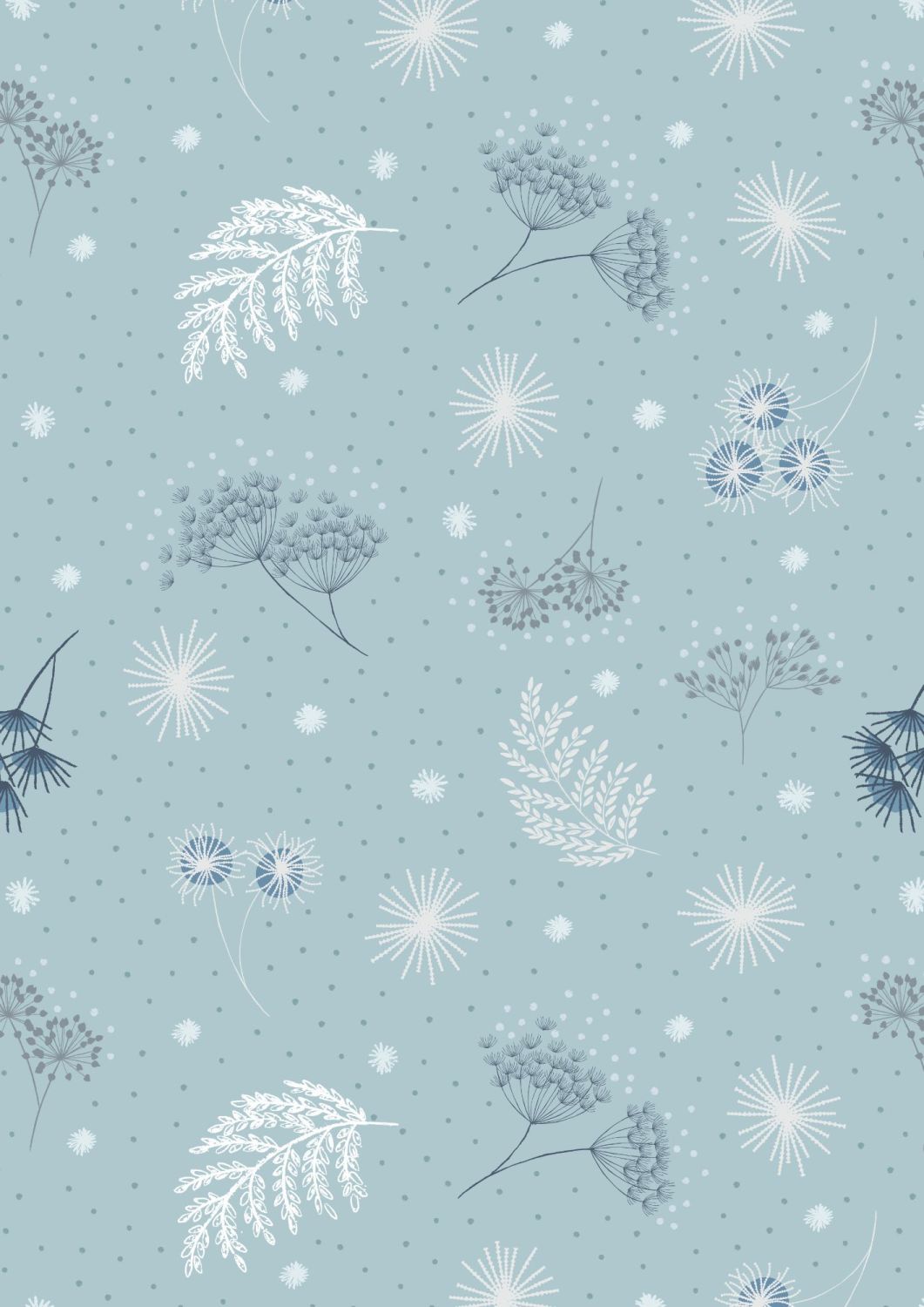 Lewis and Irene - Secret Winter Garden - Frosted Garden on Mist Blue with P